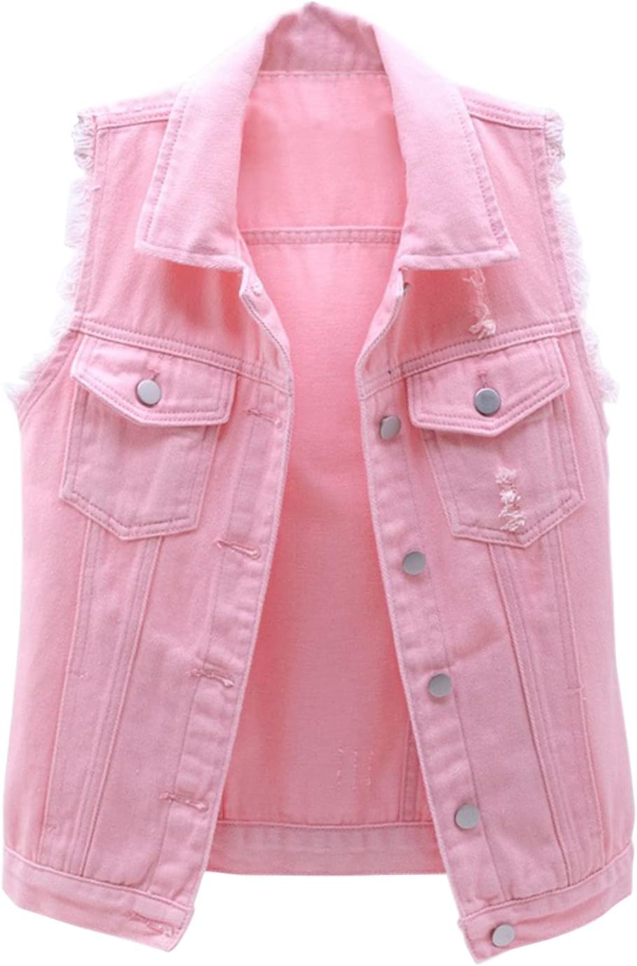 Locachy Women's Casual Denim Vest Jacket Slim Fit Sleeveless Ripped Tops
