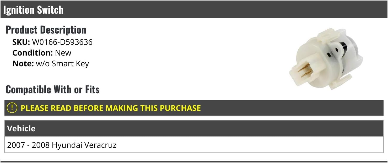 Ignition Switch - Compatible with 2007-2008 Hyundai Veracruz