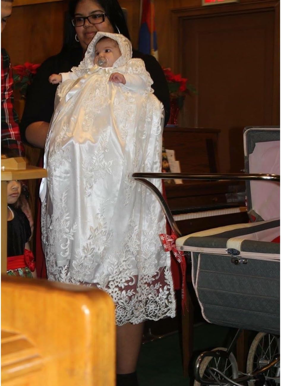 Long white lace christening dresses for baby girl