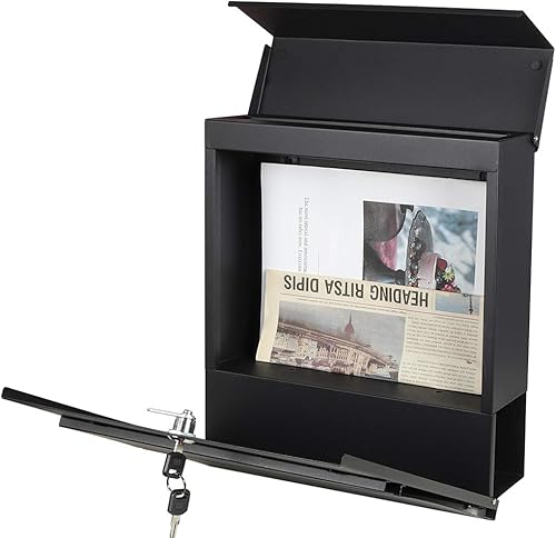 Miniatura 2 de Buzones con cerradura con llaves, buzón de correo montado en la pared al aire libre con gran capacidad, 14 310 x 4 110 x 13 pulgadas, negro