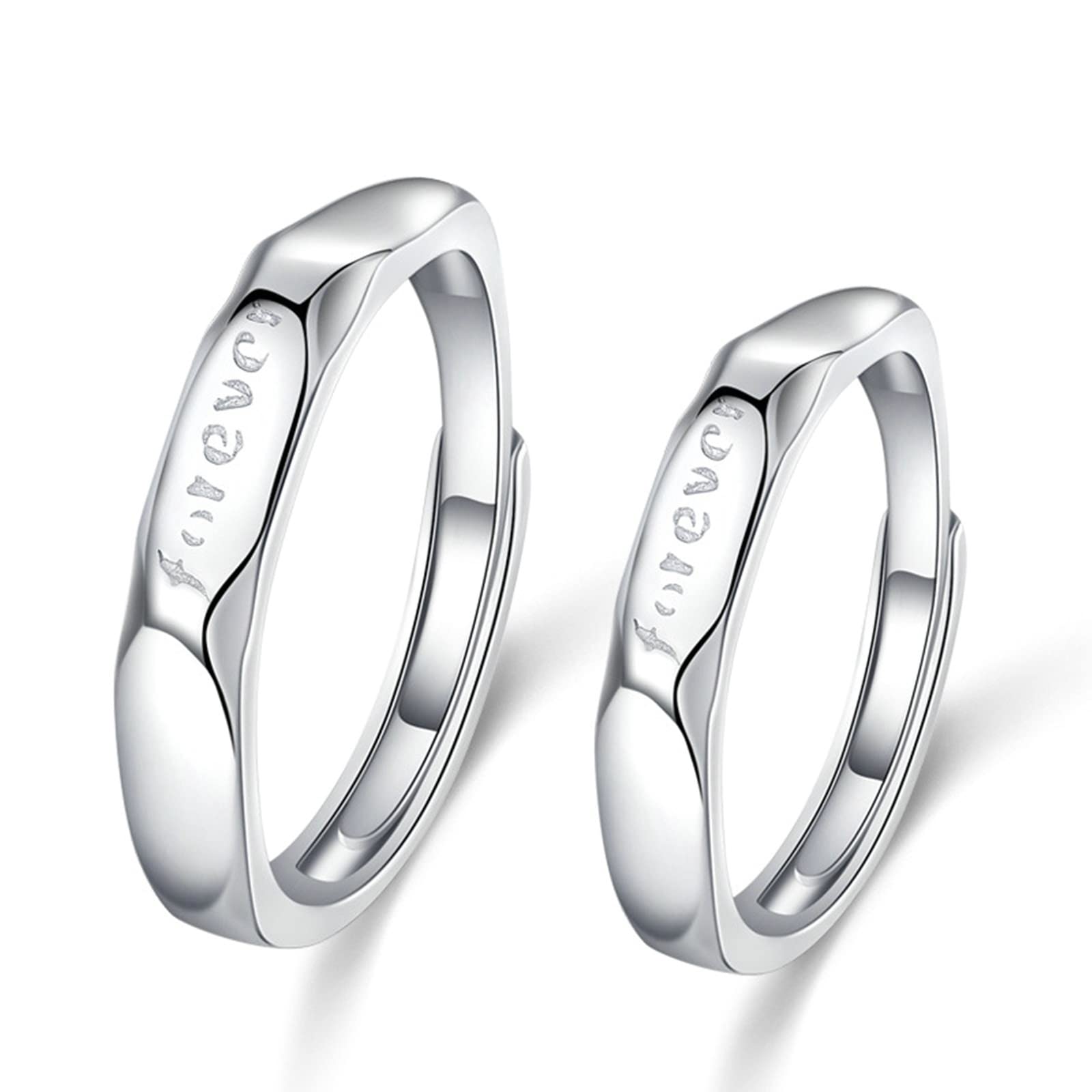 Anillos de promesa para parejas adolescentes, anillos de plata de ley modernos con plata grabada para siempre, anillo ajustable para regalo, Adjustable, Sin piedras preciosas