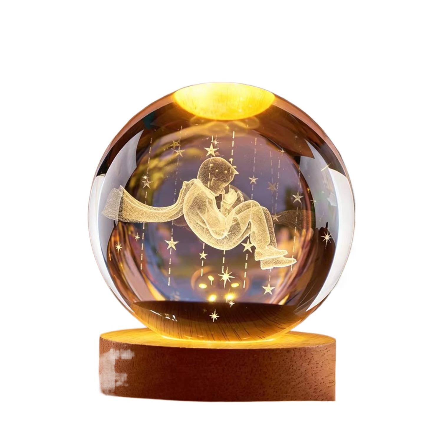 TYCMUNNU Crystal Ball Figurines 3D Laser Engraved Glass Sphere Desktop Sculpture Decor for Home Office