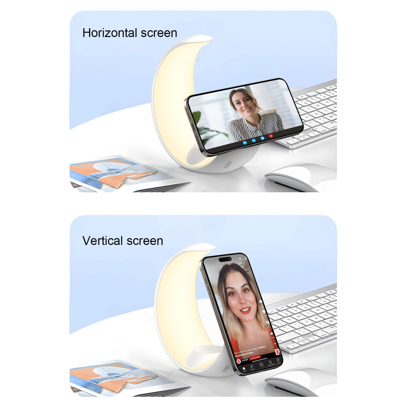 Stazione di Ricarica Wireless 3 in 1, Supporto di Ricarica Rapida da 15 W, Caricabatterie Wireless per Dispositivi Multipli con Lampada da Scrivania RGB per Camera da Letto,