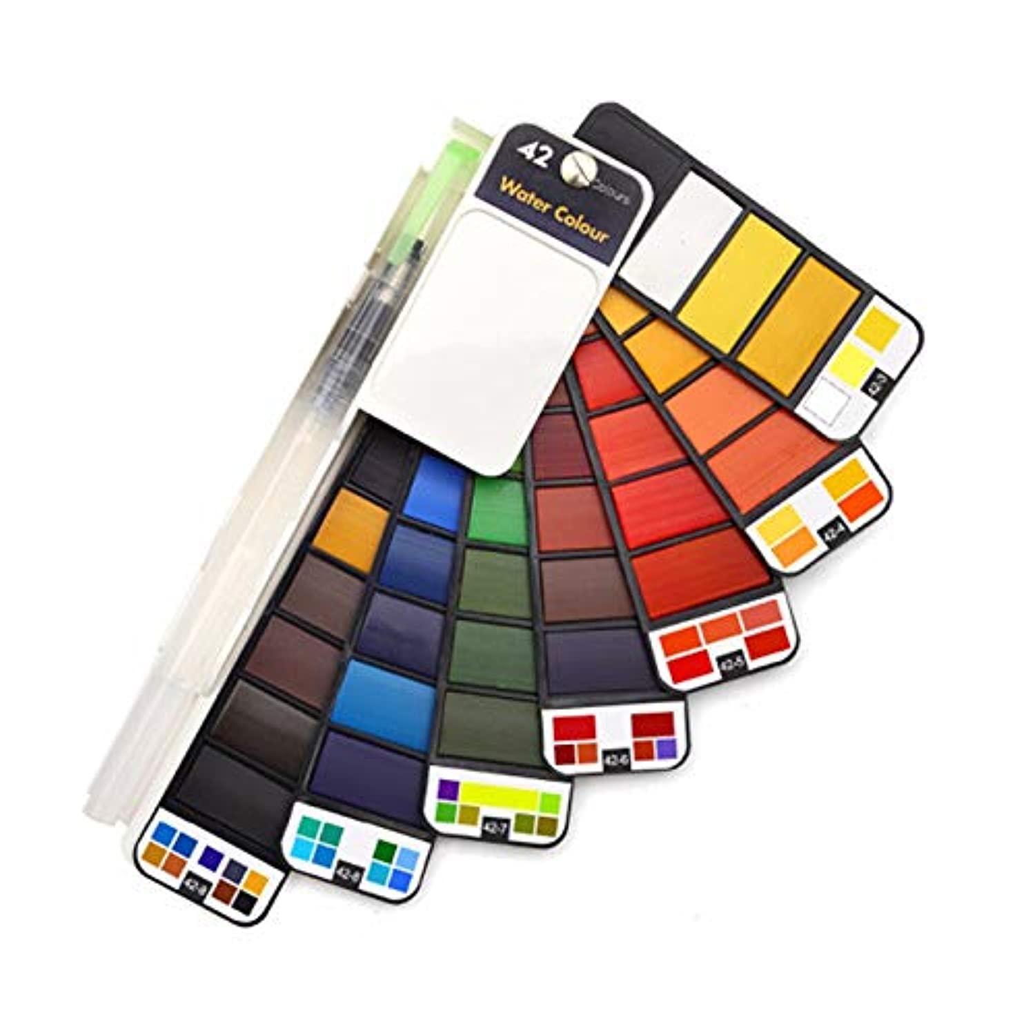 Watercolor Paint Set 42 Assorted Colors Solid Pocket Travel Watercolor Kit Foldable Art Painting Field Sketch Set with Water Brush