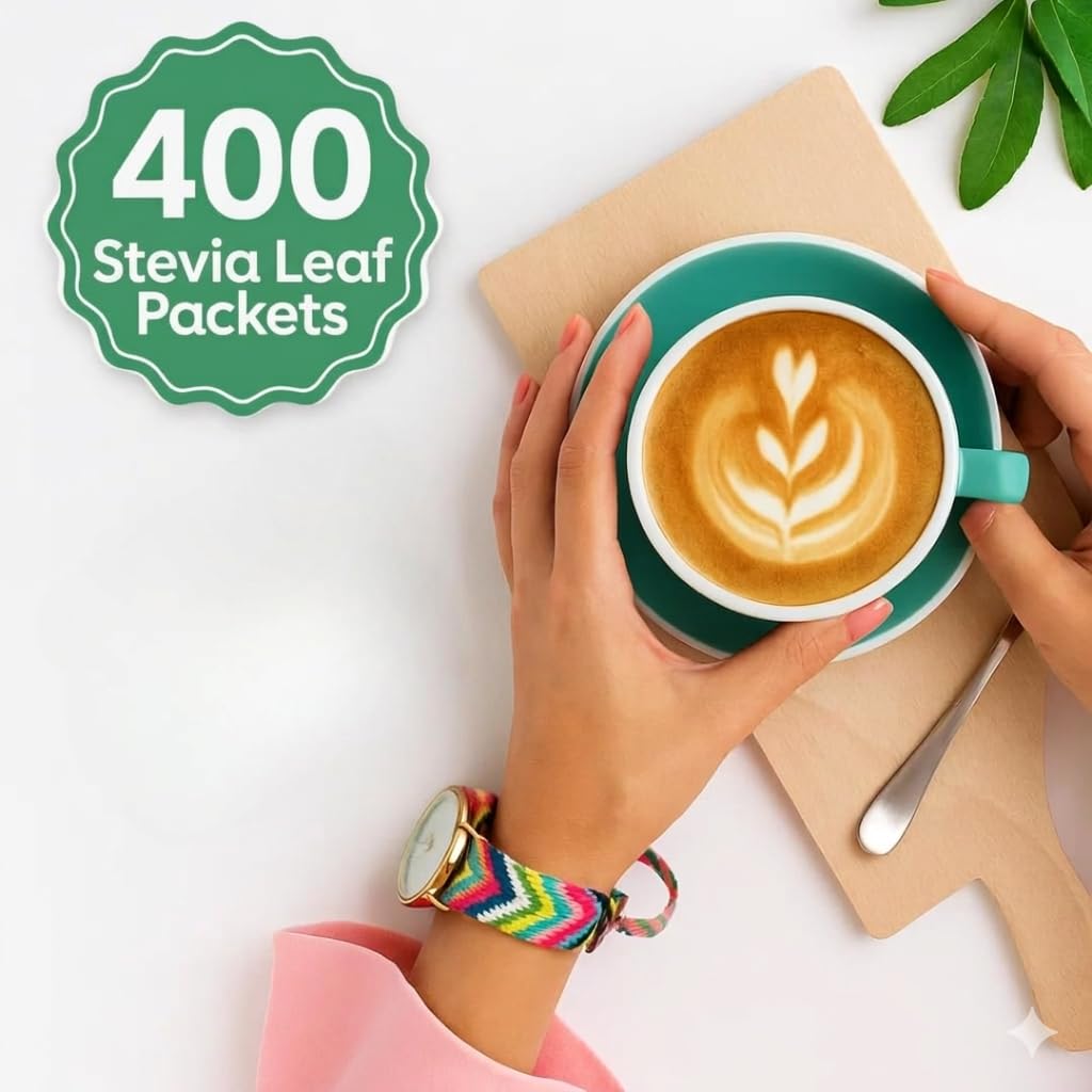 Tru_via's Natural Stevia Sweetener Packets 400 Count Zero Calorie Sugar Substitute, Plant-Based Sweetener, Keto Friendly, Original Flavor, Ideal for Coffee, Tea & Baking