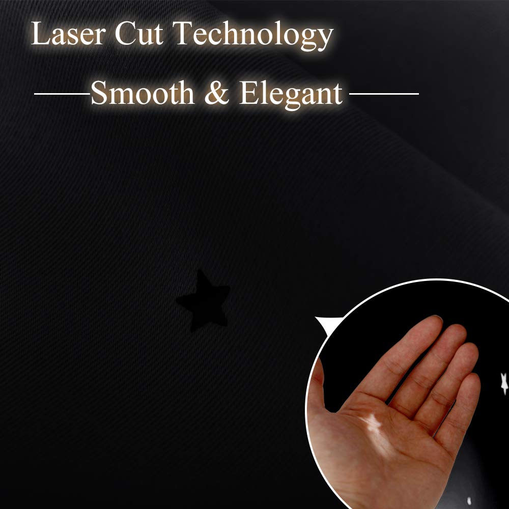 NICETOWN Magic Starry Window Drapes - Laser Cutting Stars Nap Time Blackout Window Curtains for Children's Room, Nursery, Themed Home, Halloween, Space-Lovers Decor (W42 x L63 inches, 2 Pack, Black)