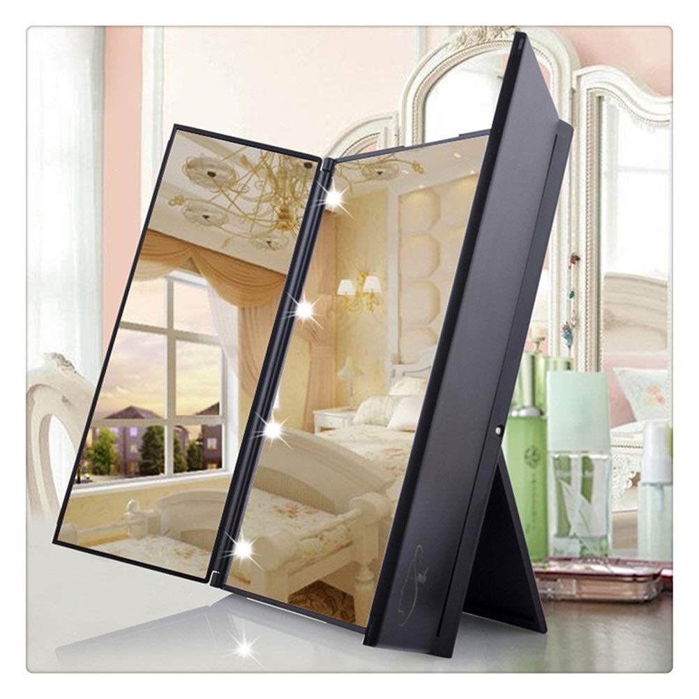 FLYIODFCXV Cosmetic mirror, Tri-Fold Makeup Mirror with LED Light Portable Travel Compact Pocket Mirrors Fold Cosmetic