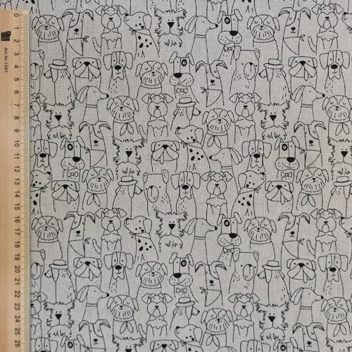 Comic Hunde Stoff – Baumwoll-Mischgewebe 80% Baumwolle – Pflegeleicht, atmungsaktiv – Hunde Cartoon Stoff für Kleidung, Kissen, Taschen, Patchwork & DIY – Stoffbreite ca. 140 cm