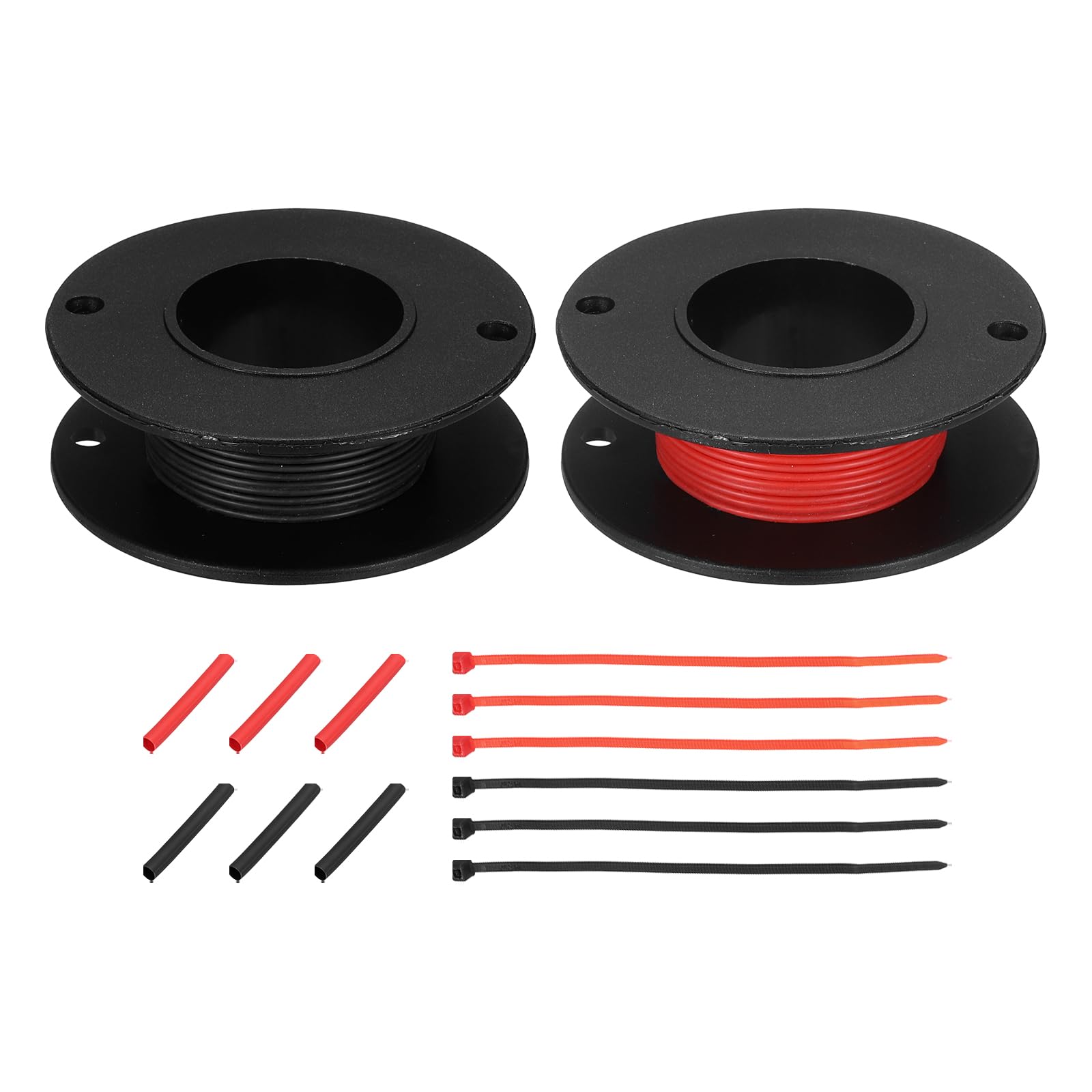sourcing map 2pcs 30 AWG Silicone Electrical Wire Spool, 30 Gauge 4.6m/15ft Tinned Copper Electrical Wires with Heat Shrink Tubing & Cable Ties for Automotive, RV Inverter - Red & Black