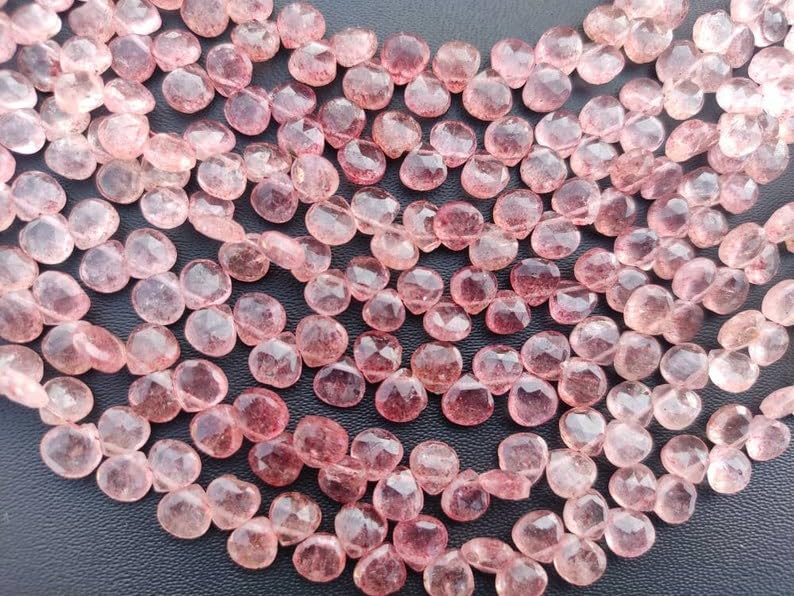 Perles quartz fraise cœur 7mm pierre naturelle facettée fabrication bijoux collier