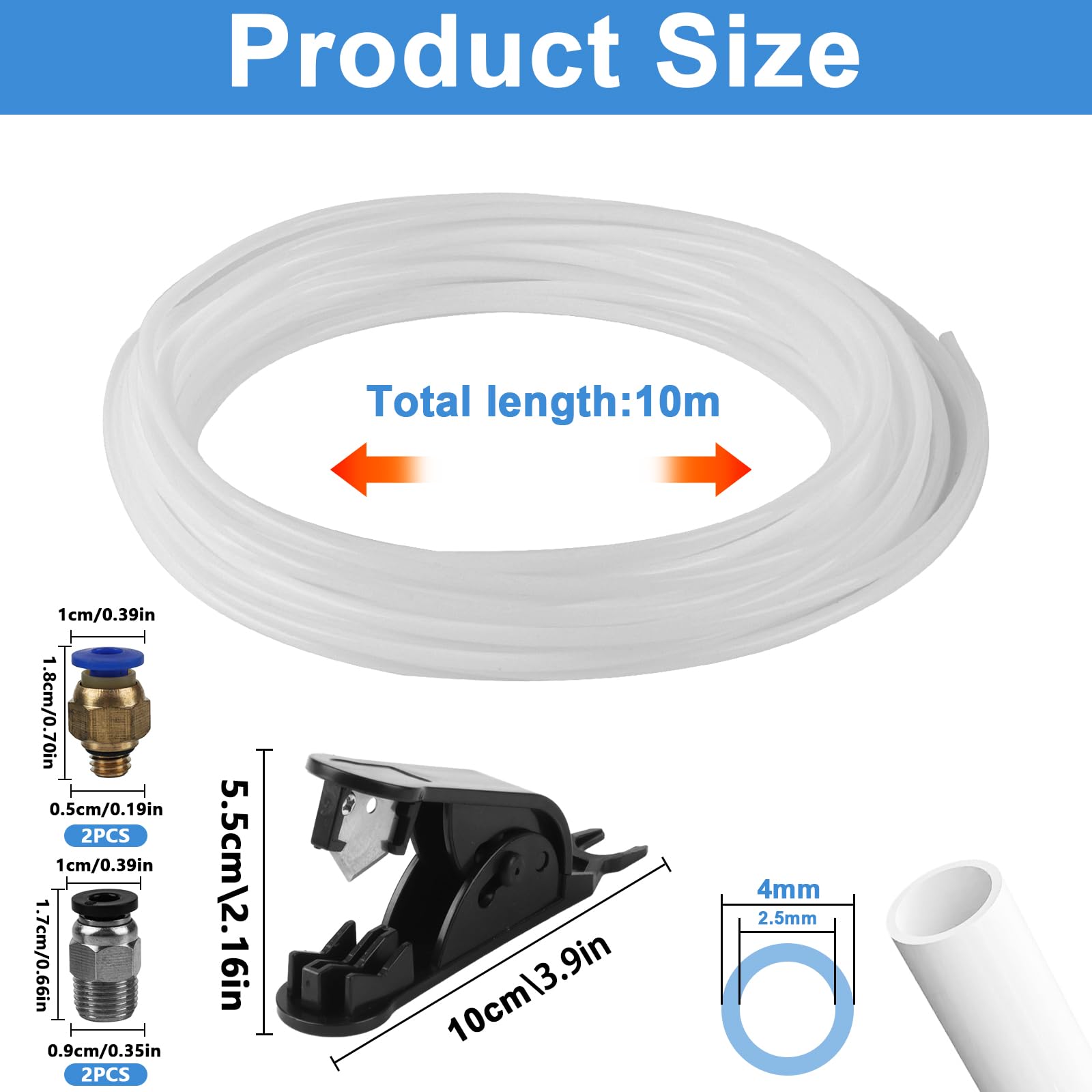 Tubo in PTFE 10m 2,5 mm ID x 4 mm per stampante 3D 1,75 mm Bambu Lab A1/A1 mini/P1P/P1S/X1C