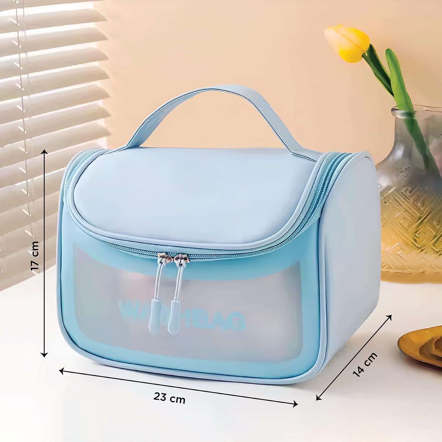 7Seas Waterproof Wash Bags for Men and Women Travel Use | Grooming & Beauty Kit Storage and Organizer Hand Bag | Cosmetic and Makeup Organizer Pouch with Zipper Closer -1Pcs (Multicolor) (Blue) 2