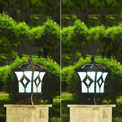 Miniatura 3 de ZEELYDE Luces de poste al aire libre, cabeza de puerta vintage, luz solar de pared, luz de columna de faro de columna de energía solar, faro de