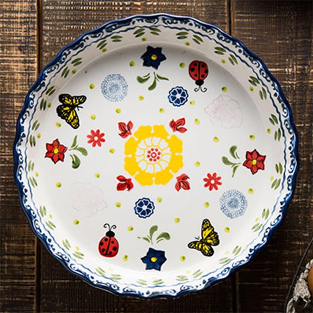 JSEIAJB Pie Plate Pizza Plate Ceramic Plate Baking Tray Oven Baking Tools Round Deep Dish