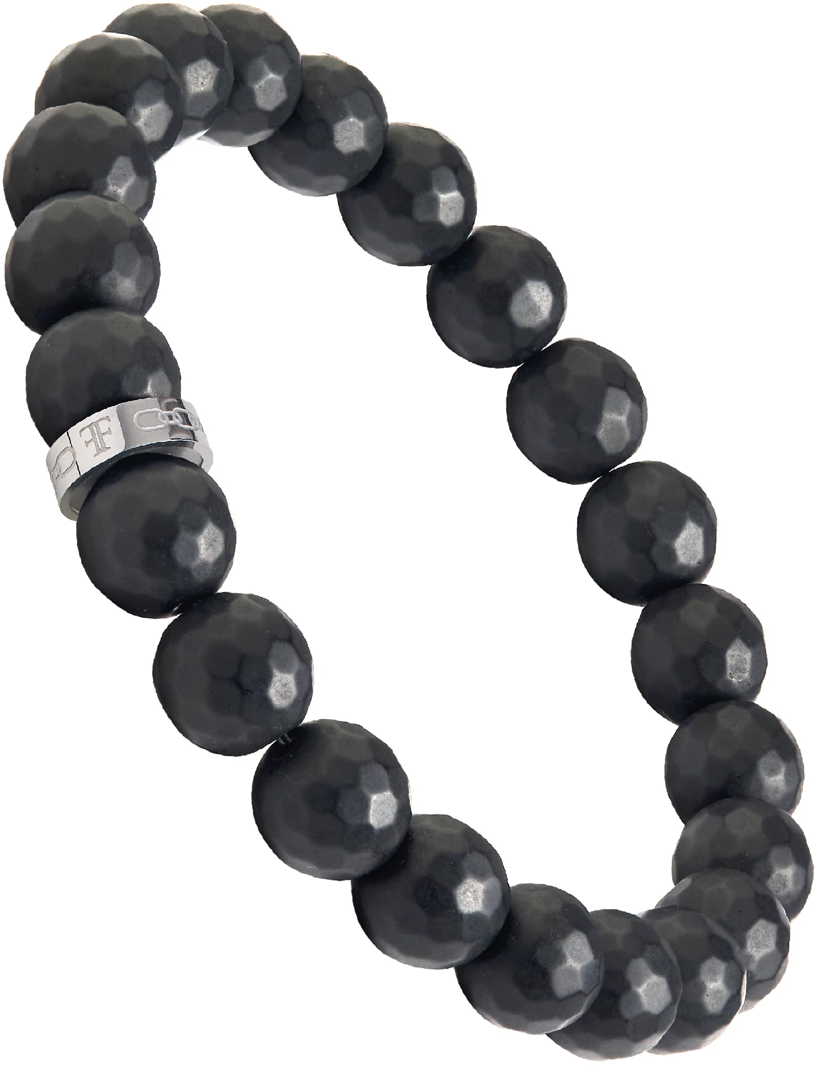 Forge & Foundry Faceted Matte Black Onyx Stone Beaded Bracelet | Custom Signature Stainless Steel Bead | ‘Pindar’ | 8mm and 10mm Bead Desgins |