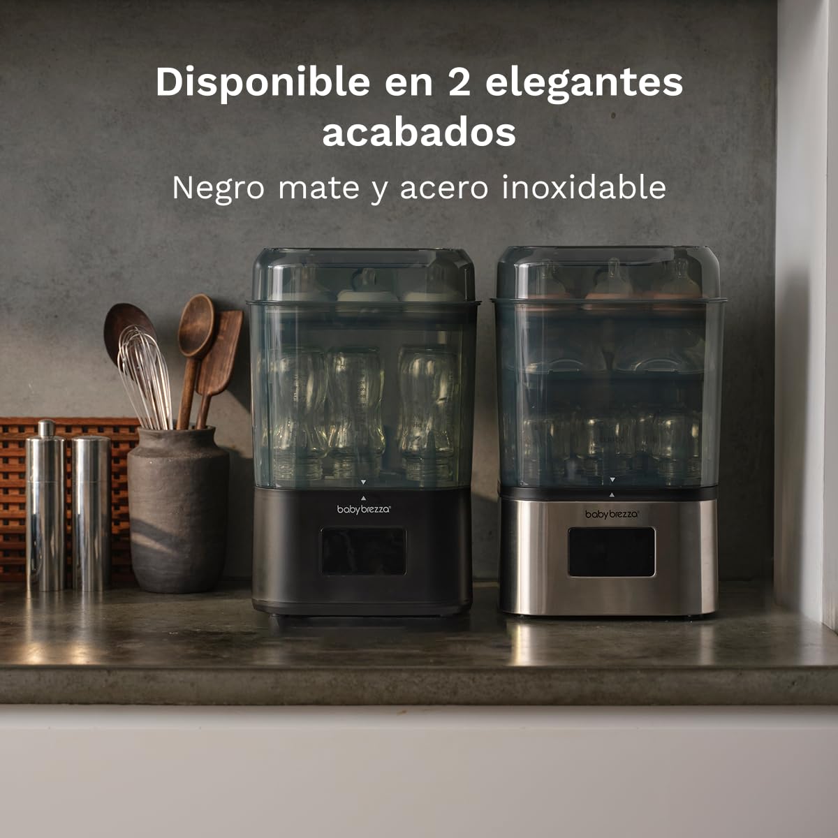 Baby Brezza SuperQuick Esterilizador y Secador en 10 Minutos (75% Más Rápido) | Mayor Capacidad para 8 Biberones y Piezas de Extractor | Esterilizador Eléctrico de Vapor | 4 en 1 (Negro) | Mantiene el contenido estéril hasta 48 horas