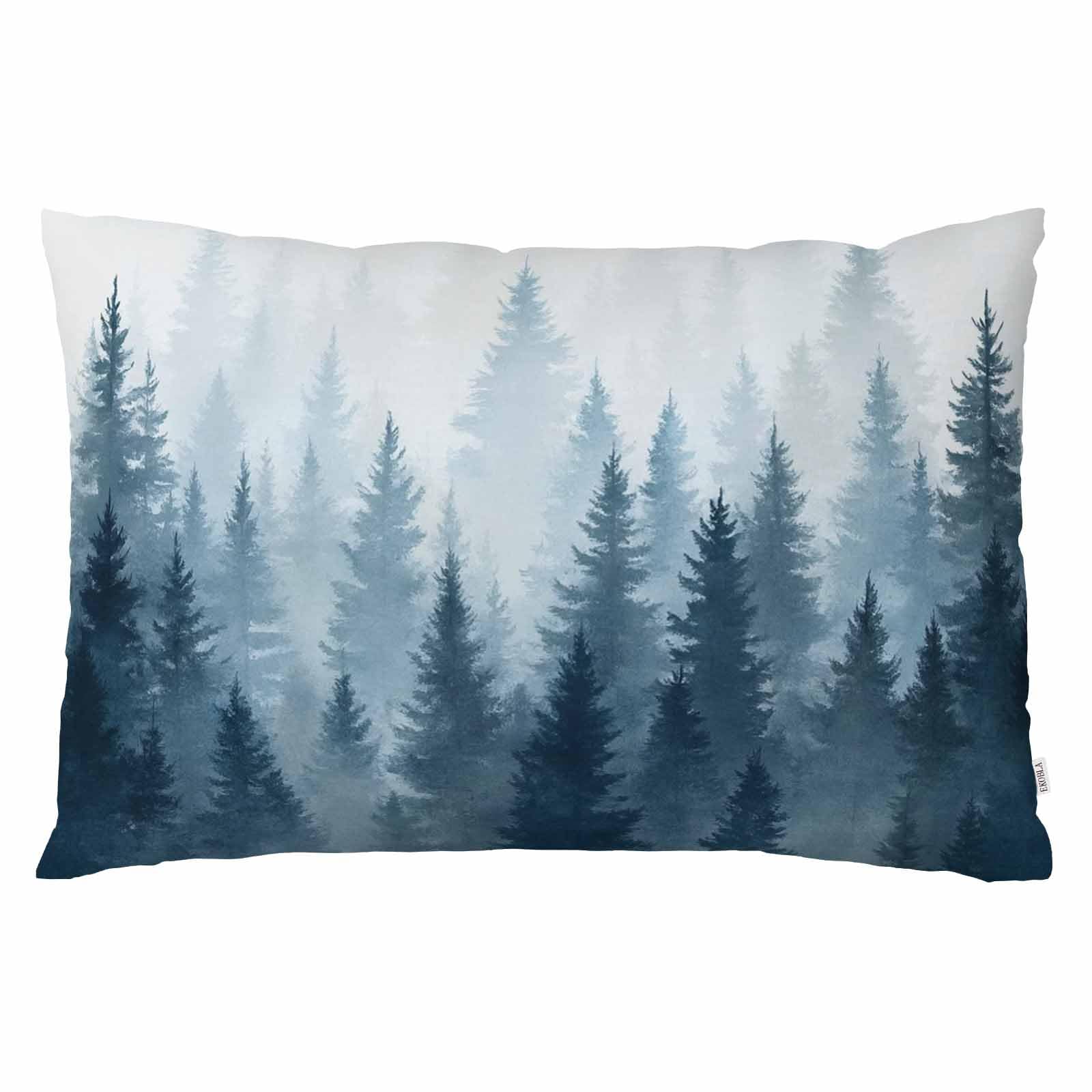 EKOBLA Throw Pillow Cover Watercolor Foggy Tree Misty Mountain Wild Outdoor Landscape Nature Decor Lumbar Pillow Case Cushion for Sofa Couch Bed