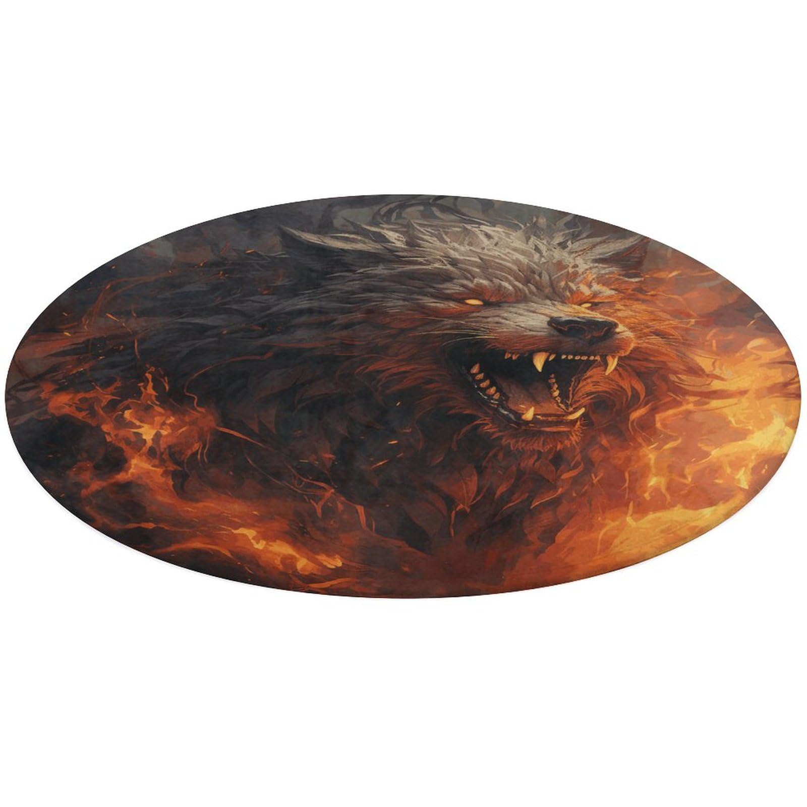 Tapis rond loup sauvage dans le feu de 80 cm pour le design du salon