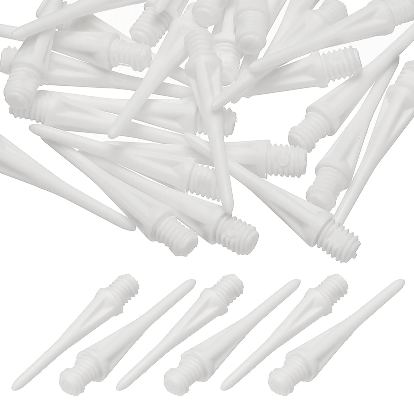 YELARXI Plastic Dart Tips, 2BA Thread Soft Tip Dart Points Replacement Dart Accessories- Fitting for (Electronic Dartboard/Practice/Home Entertainment/Competition) 50 Pack & White