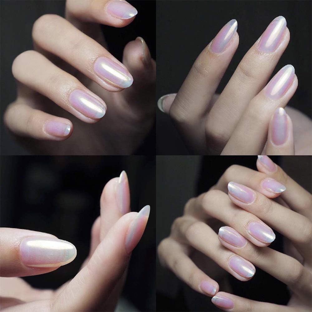 Ice Transparent Aurora Nail Powder, KISSBUTY 6 Colors Jelly Neon Rainbow Holographic Chameleon Powder Multi Chrome Nails Power Aurora Effect Iridescent Pigment Glitter Pearlescent Nail Art Glitters