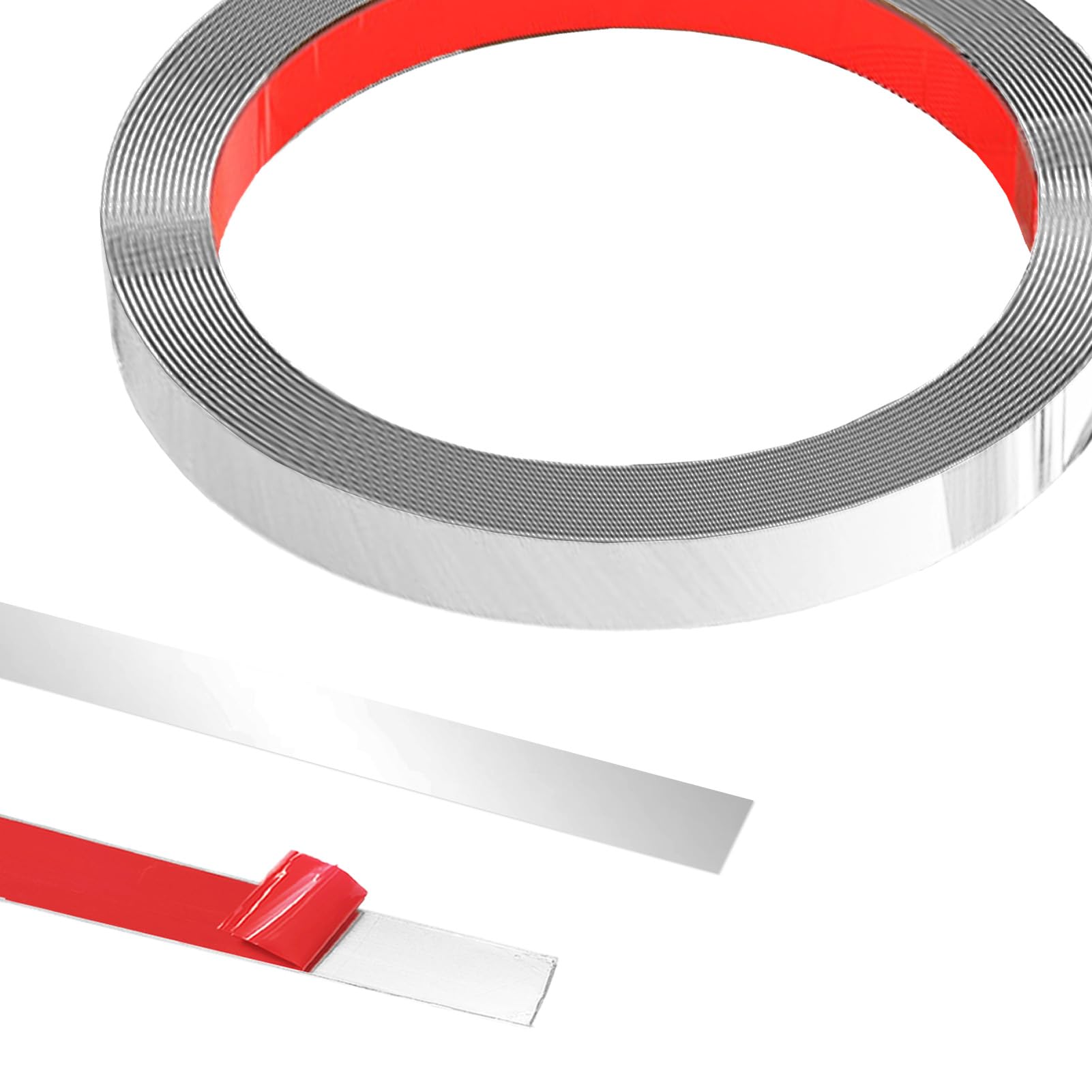 5 m X 1 cm Metallband Zierleisten Selbstklebend, Edelstahlblech Wandleisten, Stuckleisten wand, Schäl und Stick Edelstahl für Kamin, Spiegelrahmen, Möbel und Heimdekoration-Silber
