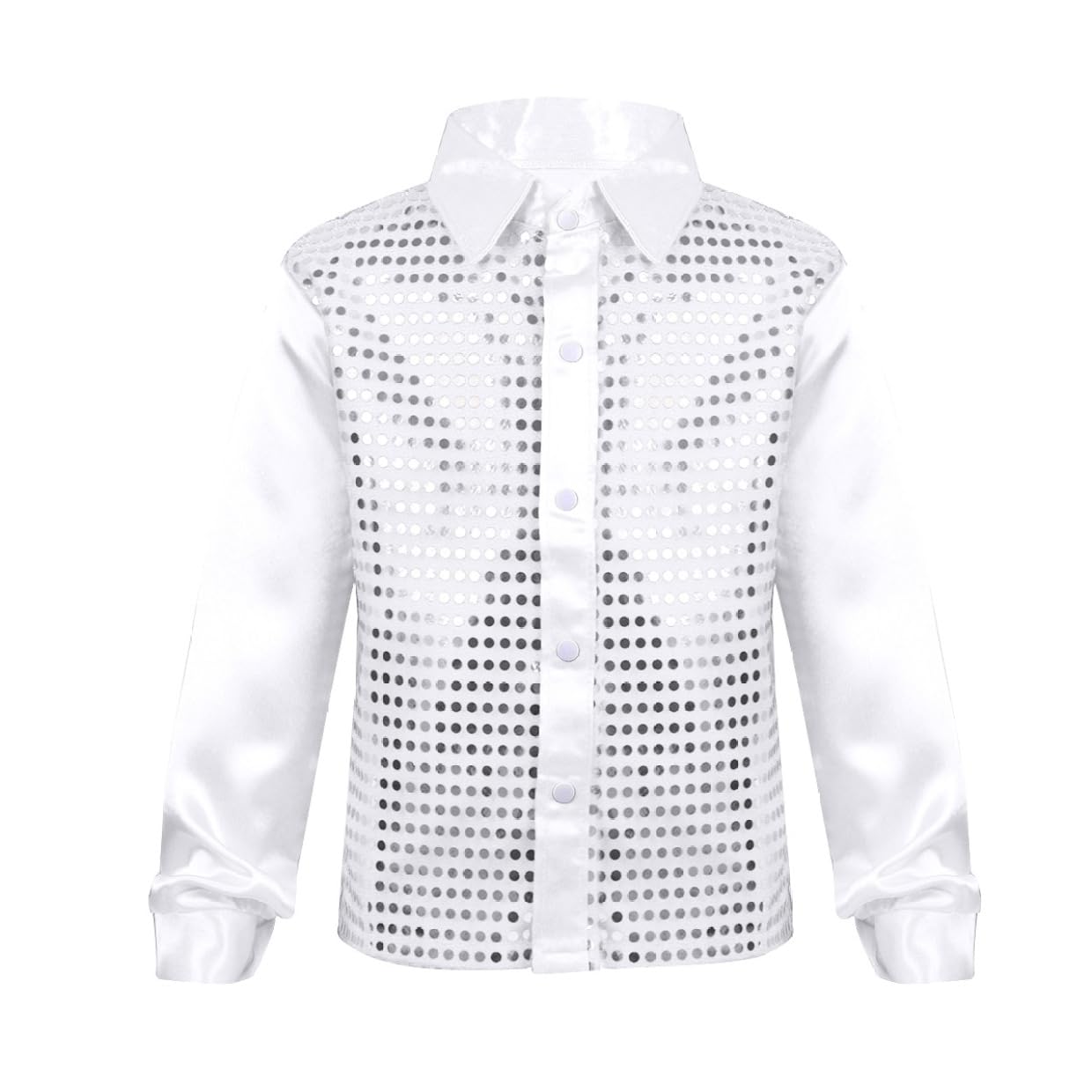 JanJean Kids Boys Sequins Long Sleeve Dance Shirt Party for Choir Hip Hop Jazz Street Disco Performance Wedding Costume White 7-8 Years