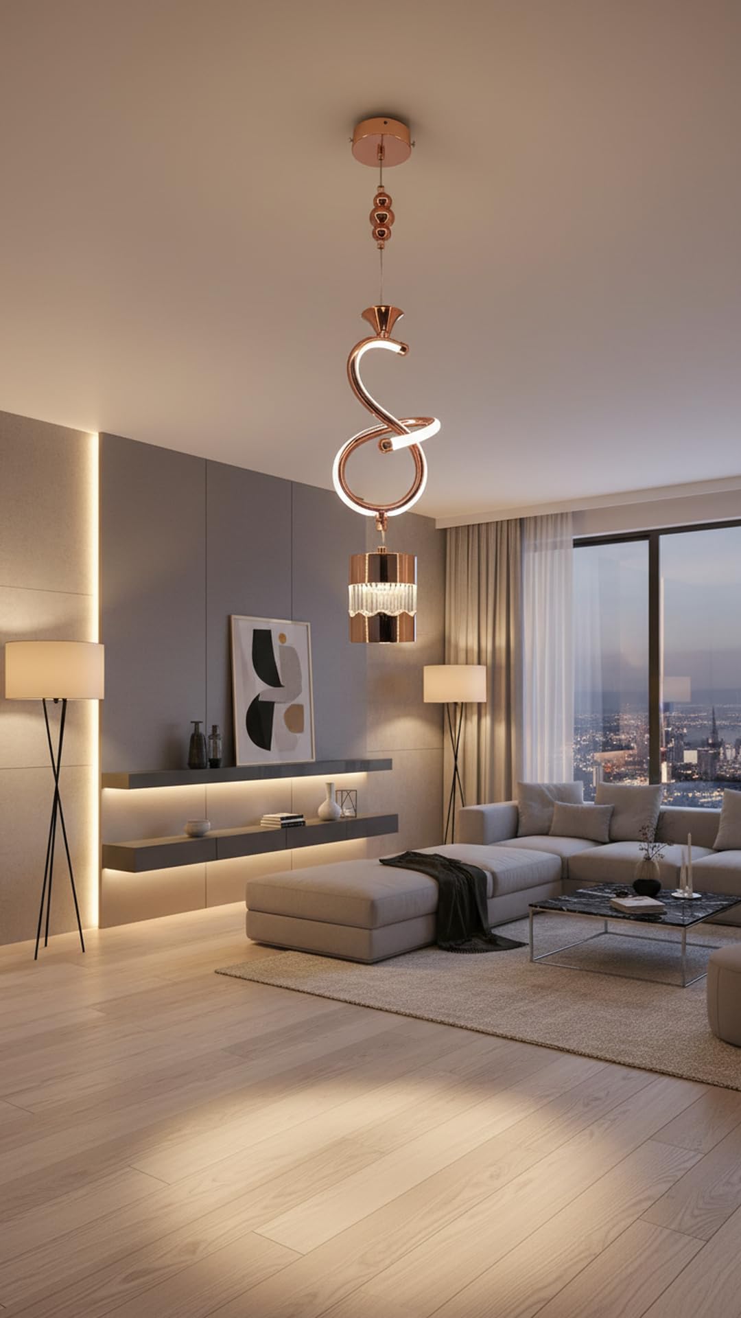 swanart Modern Rose Gold Spiral Pendant Light - Elegant LED Hanging Lamp with Crystal Accent and Adjustable Height, Perfect for Dining Rooms, Living Rooms, and Bedrooms-image-35