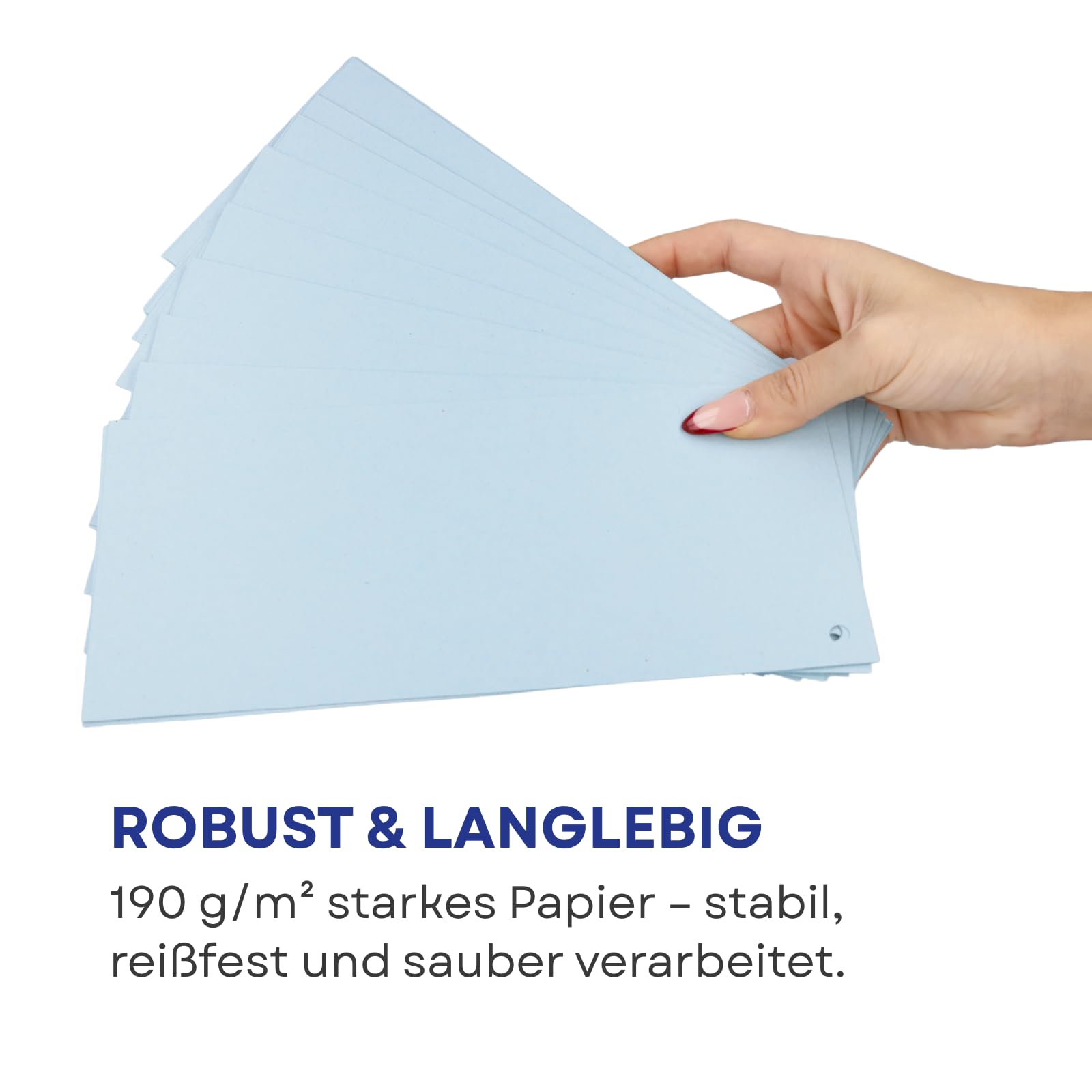 Westcott Trennstreifen 100 Stück Pastellblau (30er-Pack) | Robuste Heftstreifen 190g/m² für A4 Ordner | Trennblätter 10,5 x 24 cm | Register 2-fach-Lochung für DIN-A4 Dokumente | E-733319 00