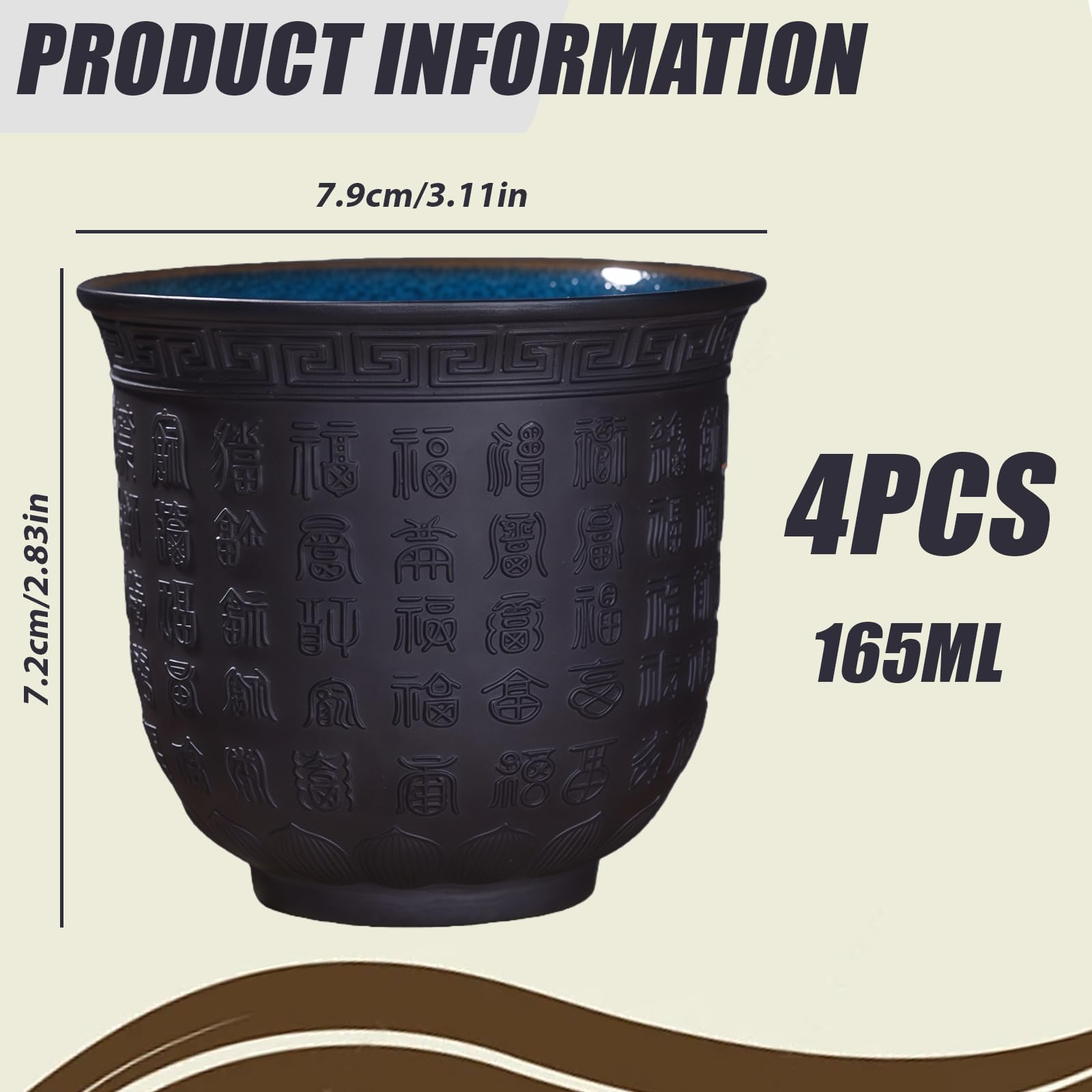 Japanische Teetasse 4er Set, Violette Sandbecher Buddhistische Herz-Sutra Muster Kleine, Tasse Teetassenset Ohne Henkel Für Zuhause, Geschenke, Büro, Sake Cups Teetassen