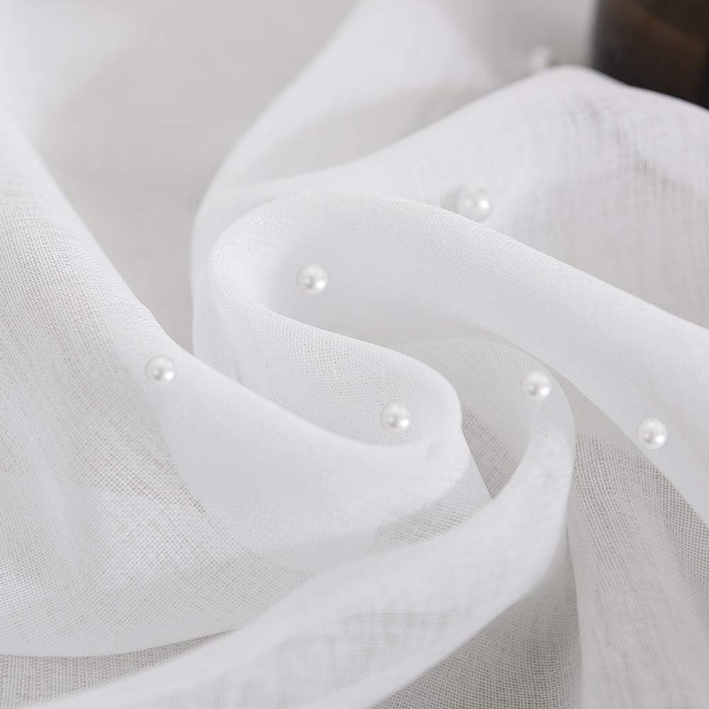 White Pearl Sheer Curtains - Rod Pocket (Set of 2) 52 x 63 inches for Living Room,Bedroom