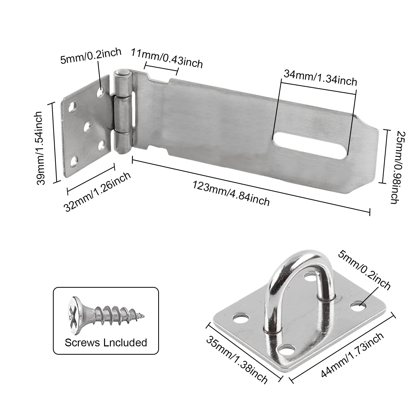 180 Degree Hasp Lock Latch with Lock, 5 Inch Latch Lock with Screws and Padlock, Stainless Steel Pad Lock Latches Locking Latch Security Door Clasp Hasp for Shed/Gate/Storage Lock?Silver?