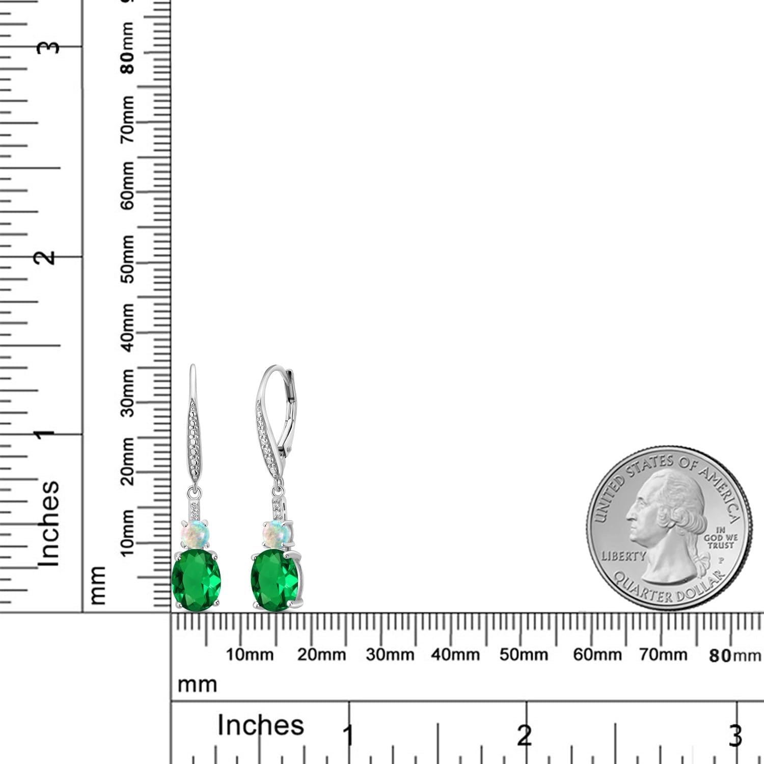 Gem Stone King 925 Sterling Silver Green Nano Emerald and White Opal Dangle Earrings for Women with Lab Grown Diamond (3.53 Cttw, Oval 9X7MM)