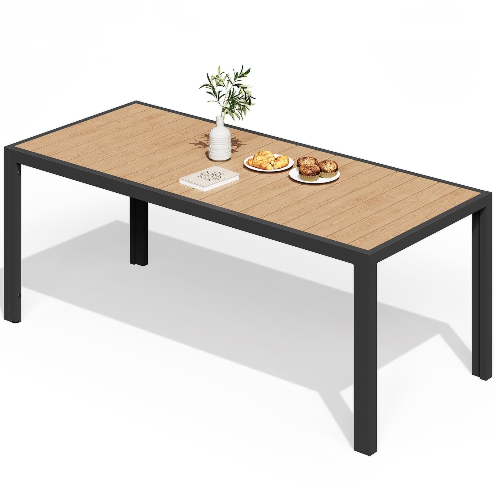 JUMMICO Tavolo da Giardino HDPS 189 x 80 x 74 cm Tavolino da Esterno Finitura a Vena di Legno
