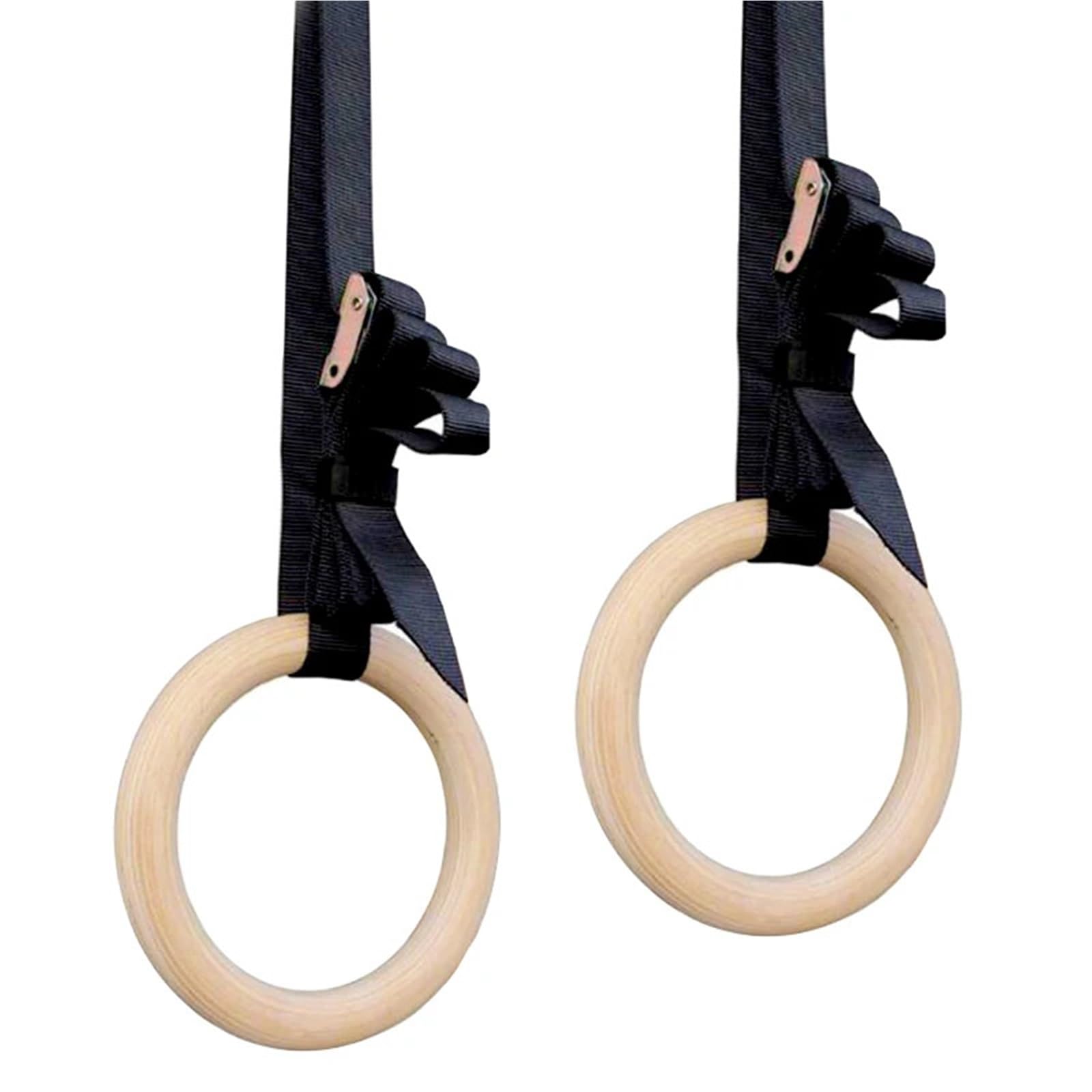 Anelli da Ginnastica in Legno con Cinghie Regolabili, Attrezzatura for Palestra Domestica, trazioni, Allenamento della Forza
