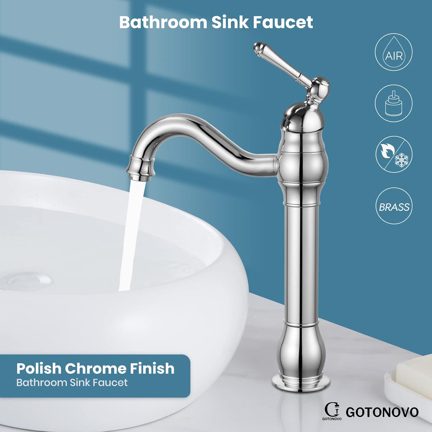 Best Deal Bathroom Vessel Sink Faucet Polish Chrome Single Handle Lavatory Vanity Mixer Bar Tap with Pop Up Drain Tall Spout Single Hole Deck Mount Tech Deals 🔥 Bathroom Vessel Sink Faucet Polish Chrome Single Handle Lavatory Vanity Mixer Bar Tap with Pop Up Drain Tall Spout Single Hole Deck Mount