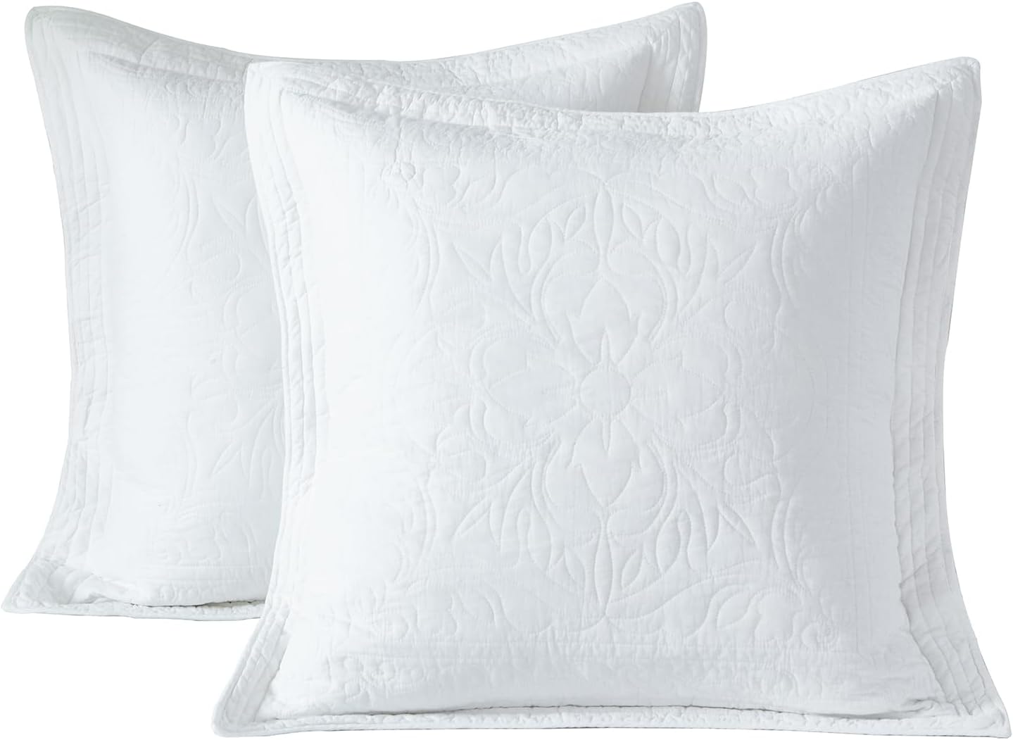 WINLIFE 100% Cotton Quilted Euro Sham Covers, 2 Pack Cotton 26'' x 26'' Pillow Covers, Soft and Breathable Euro Shams, Square Pillow Shams, White White 26" x 26" (Pack of 2)
