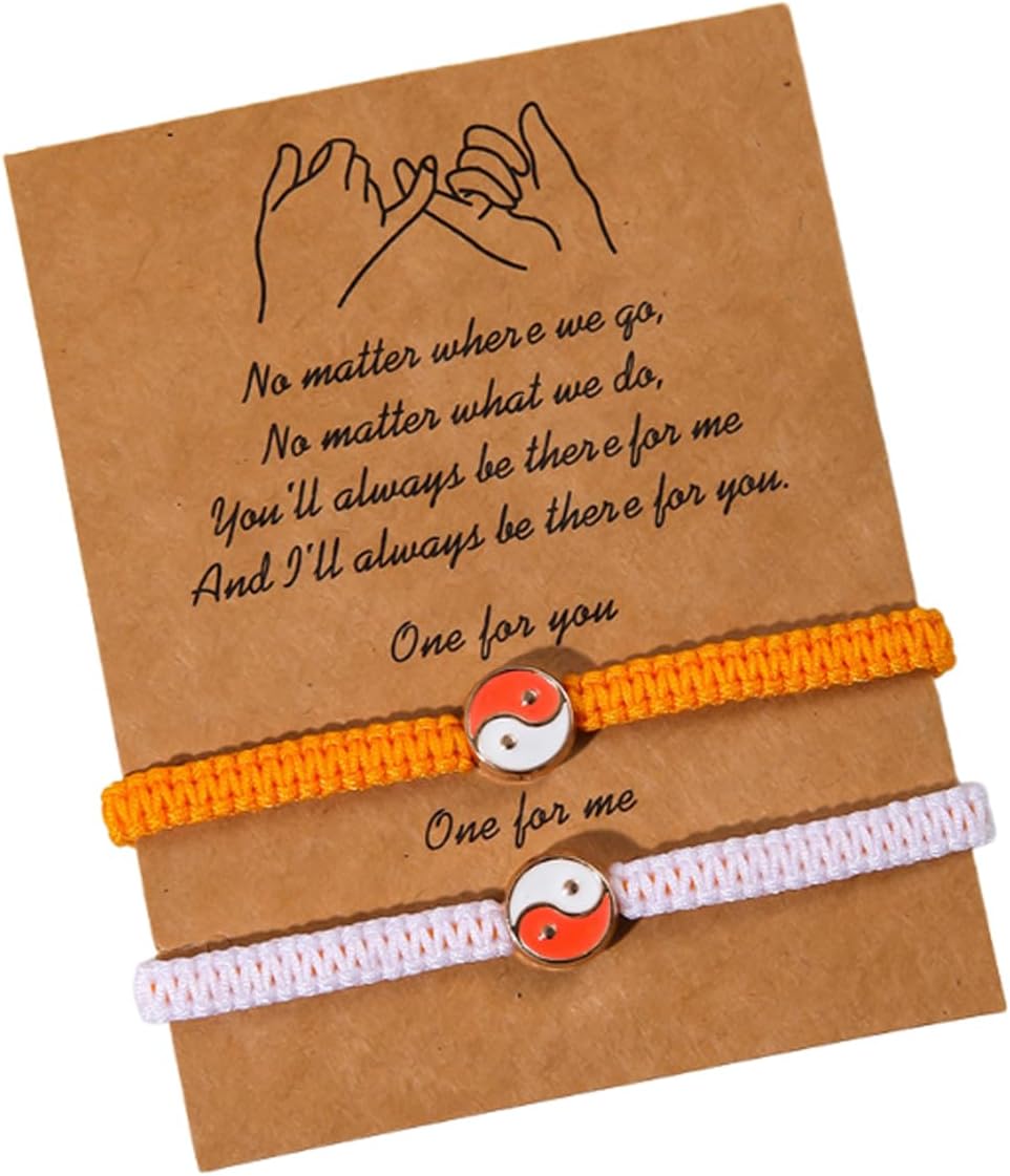 2Pcs Handmade Braided Tai Chi Bagua Charm Bracelets With Wish Card Adjustable Tai Chi Yin Yang Lucky Charm Bracelets for Women Men Couple Friendship Valentine's Day Jewelry Gifts