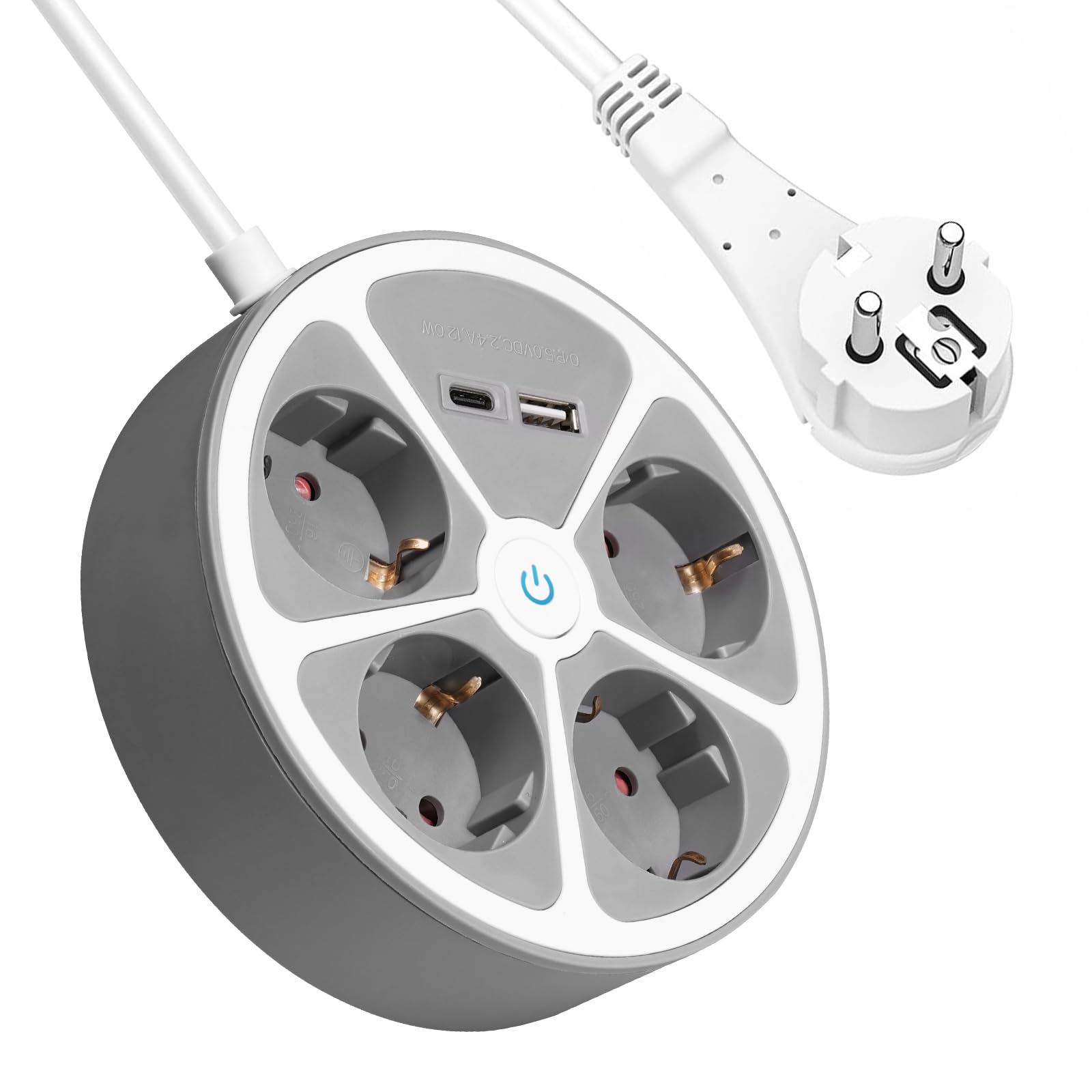 realmade Steckdosenleiste mit 1 USB und 1 Type C, 4 Fach Mehrfachsteckdose mit Schalter Mehrfachstecker Steckerleiste Überspannungsschutz Einfach zu Lagern Reise Verteilersteckdose, 5M Kabel