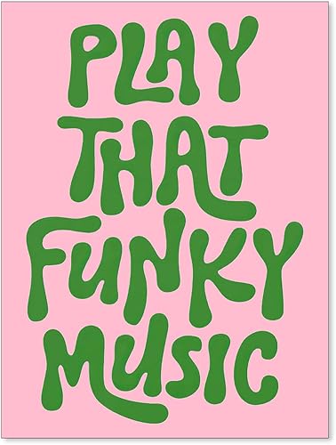 OMANI Arte de pared de la música de los 70's Play That Funky Music, póster de canciones populares de color rosa y verde, impresiones en lienzo de