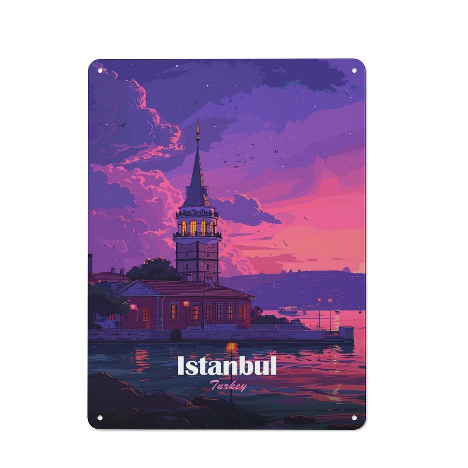 Junmoney Style-3 Weathered Look Istanbul At Sunset Metal Wall Sign 40X30cm, Shed Wall Plaque For Tool Room, Garage, Studio Or Home Bar
