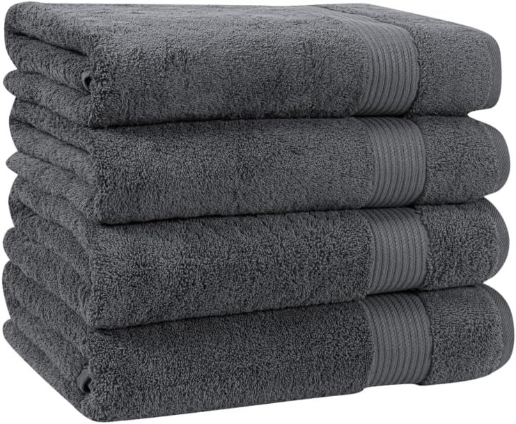 Allure Turkish Cotton Bath Towels, 100% Long Fiber Turkish Cotton - Thick, Soft, Highly Absorbent, and Quick-Drying - 600 GSM for Plushness, Set of 4 - (White)