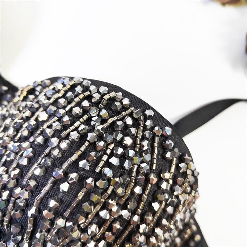 Sexy Handmade Beaded Tube Top for Outer Wear With Four-row Buckle Bra Performance Costume Camisole