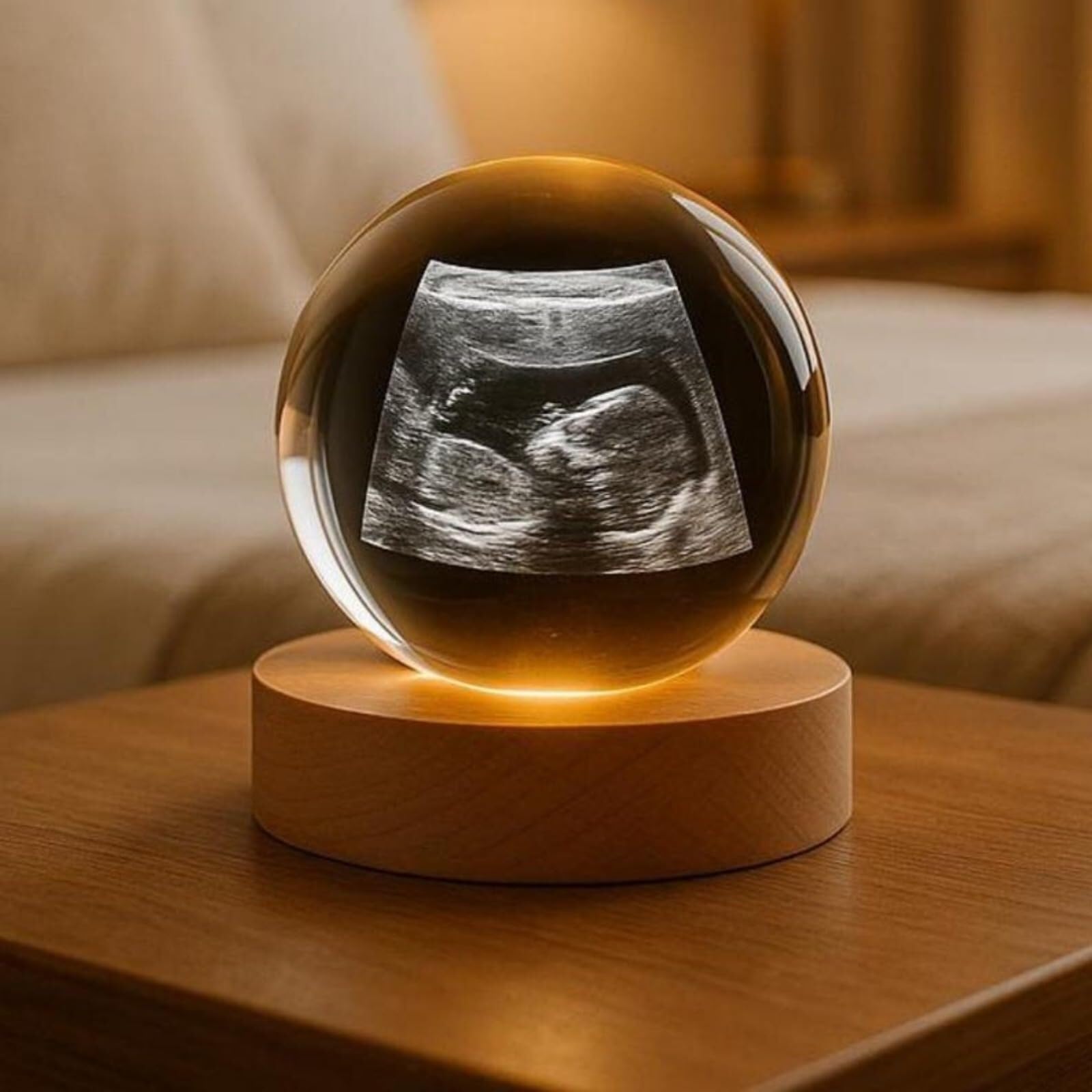 Hdlove One Color Personalised Expecting Parents Gift, Custom Baby Ultrasound Crystal Ball With Light Night, Baby Shower Present, Mother's Day, Engraved 3D Photo Crystal(6Cm .36")