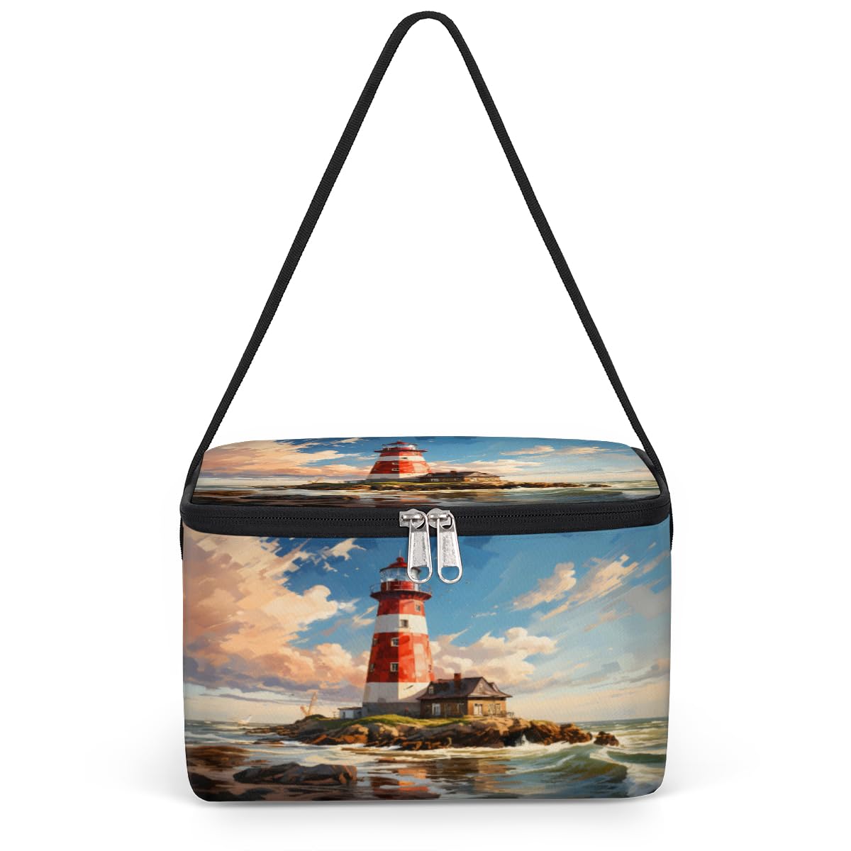 GzLeyigou Sea Lunch Bags for Women Men 9 Cans, Hot & Cold Food Delivery Bag Insulated Grocery Bag Insulated Lunch Box Lighthouse Cooler Bag for Office Work Picnic Beach