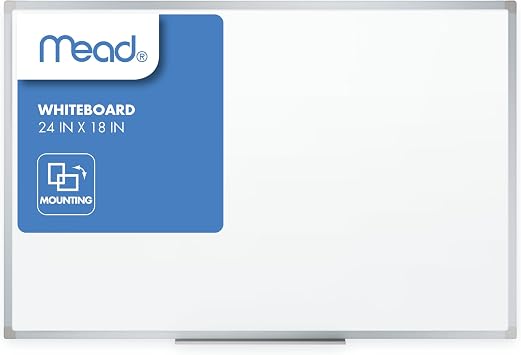 Mead Dry Erase Board 24" x 18" Non-Magnetic Whiteboard For Wall, White/Silver Z85355