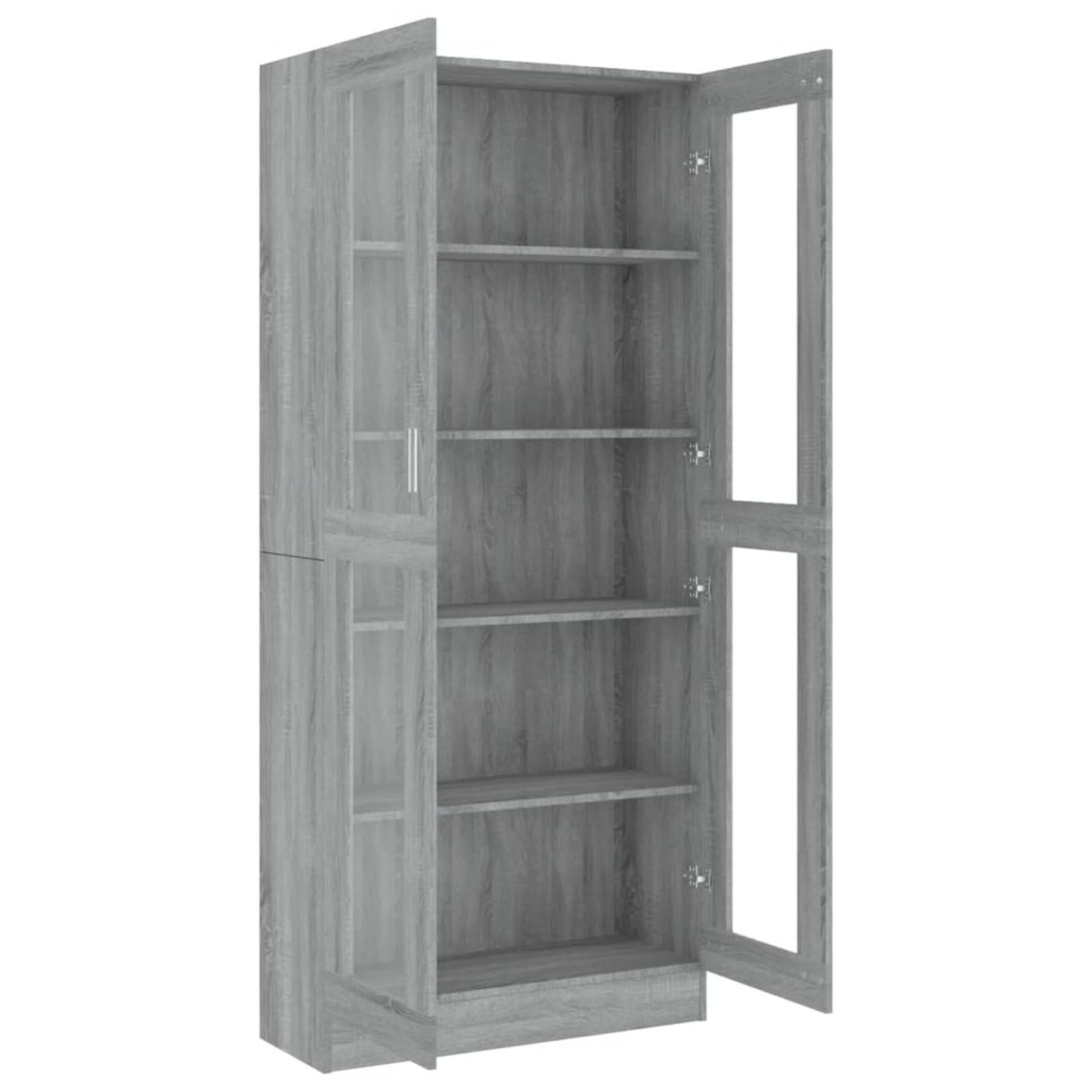 Gecheer Vitrina Salón Aparador de Cocina Armario de Almacenaje Estantería Librería Alta Con 2 Puertas de Vidrio Multiuso, Gris Sonoma 82,5x30,5x185,5 cm