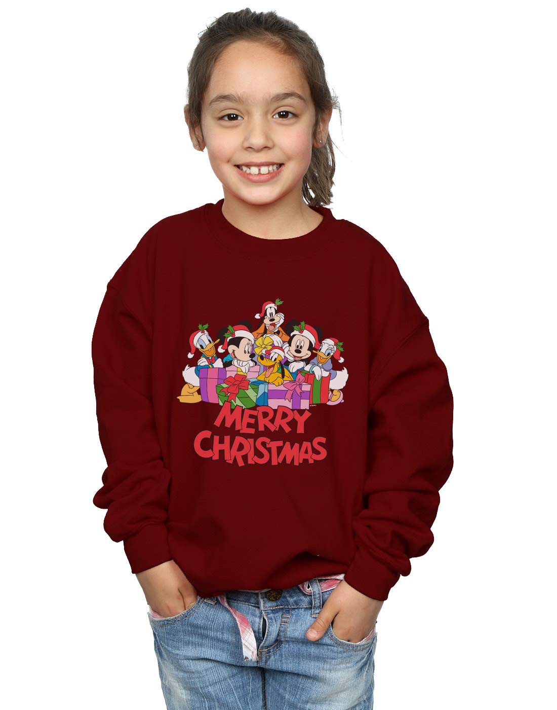 Disney Girls Mickey Mouse And Friends Christmas Sweatshirt Burgundy 9-11 Years