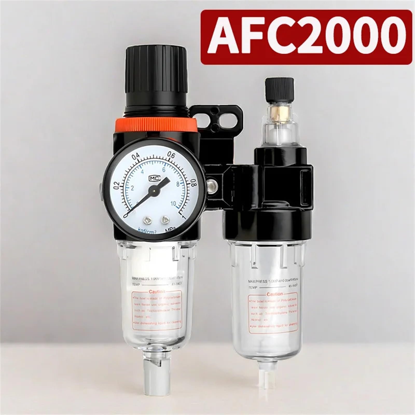 AFC2000 AFR2000 + AL2000 G1/4 Air Compressor Oil and Water Separator Air Filter is Used to Reduce The Pressure Valve Regulator(AFC w (PC10-02x2),1 Set)