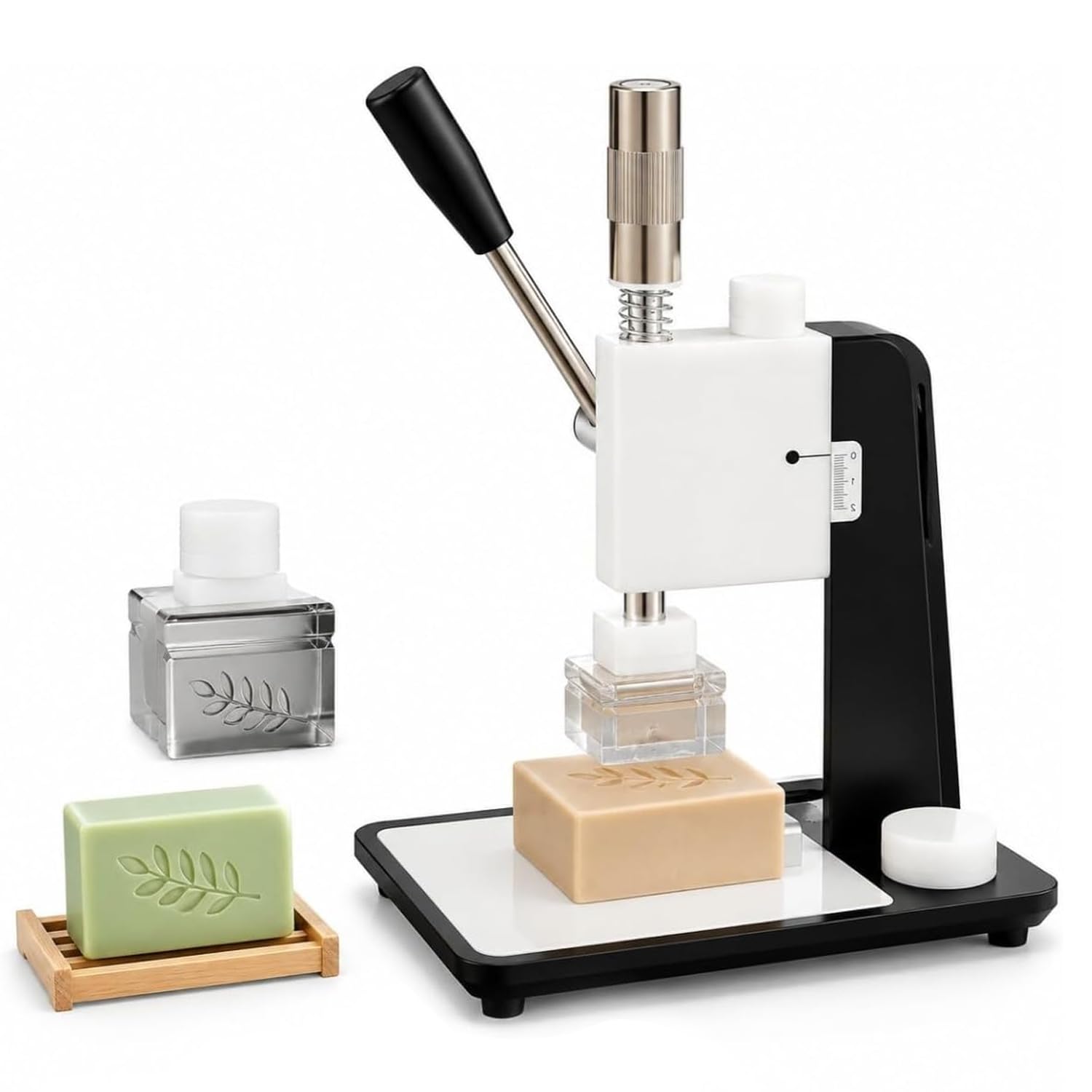 Pressa manuale per sapone, strumento per stampare testo su sapone fatto a mano, regolazione di profondità con rotazioni di 1 mm, con supporto per timbro a cambio rapido, profondità regolabile