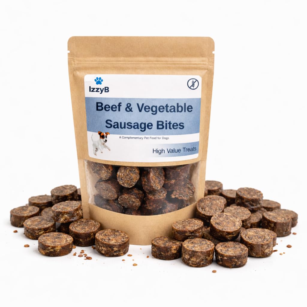 IzzyB Pet Products Sausage Bites for Dogs – High Value Training Treats, Soft Bite Rewards, Made in the UK (Beef & Vegetable 80 g)